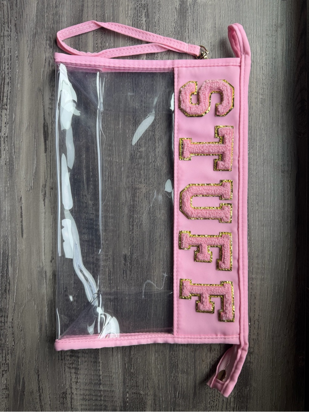 Pink Clear 'STUFF' Wristlet Pouch